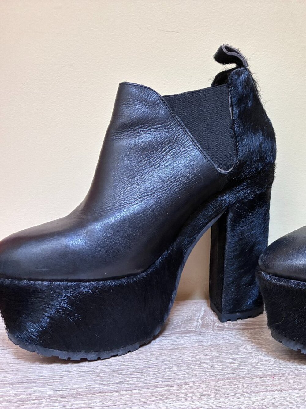 TO BE ANNOUNCED BRAND BLACK PONY HAIR PLATFORM ANKLE BOOTS SIZE 7 $550